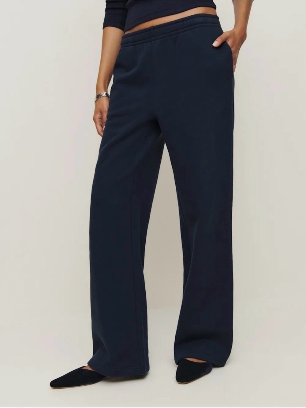 NWT Reformation Kira Wide Leg Sweatpants Navy Size S